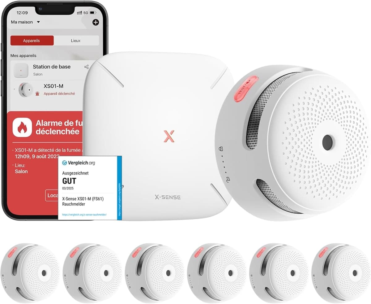 X-Sense Détecteur de Fumée Connecté, Kit de Sécurité pour la Maison avec SBS50 Station de Base, Conforme à la Norme EN14604